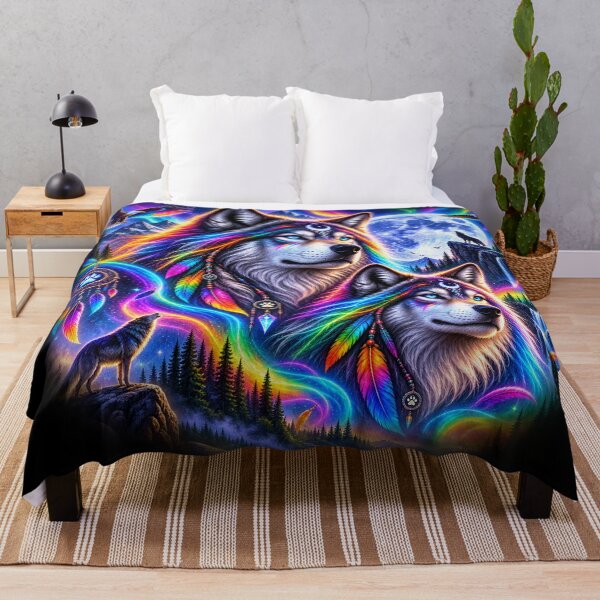 Item preview, Rainbow Wolves – Guardians of the Magical Aurora designed and sold by TroviTutto.