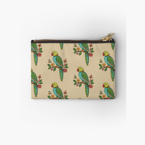 Item preview, Gond-Inspired Ring-Necked Parakeet on Flowering Branch designed and sold by  MAD's Recreation Studio.