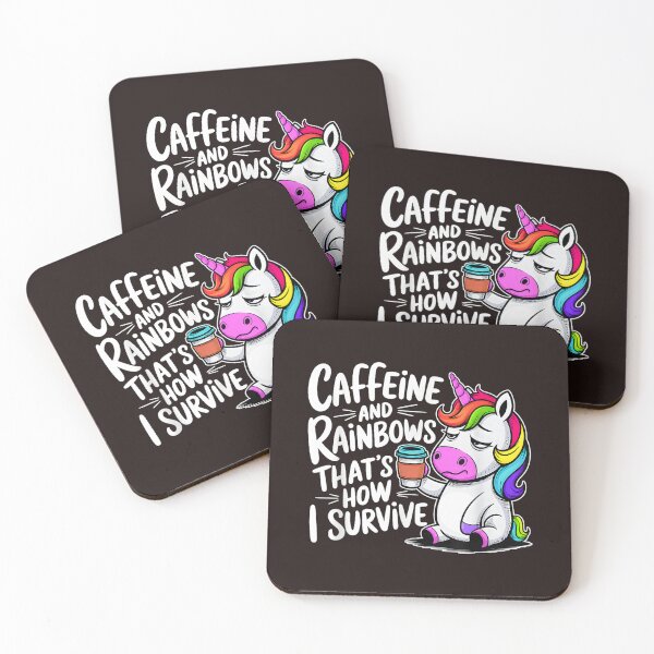 Item preview, Caffeine and Rainbows Thats How I Survive Tired Unicorn designed and sold by mari-kayden.