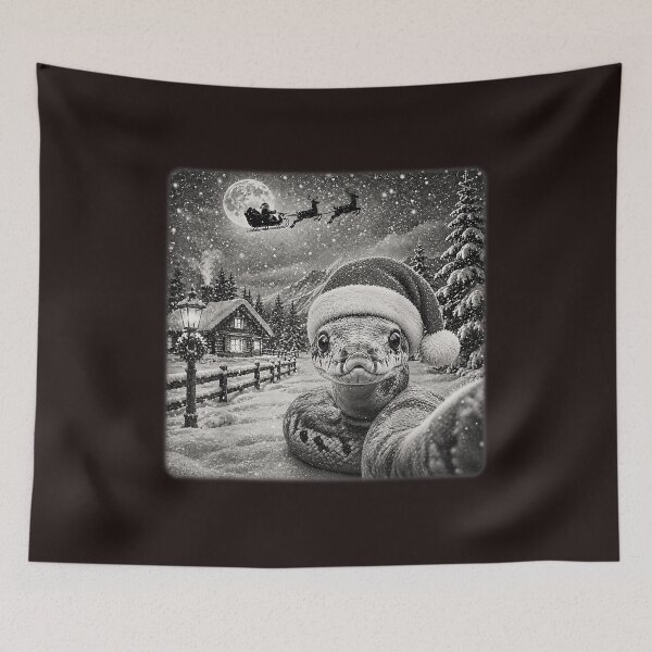 Item preview, Funny Christmas Snake Santa Hat Sleigh Full Moon Winter Snowy designed and sold by mari-kayden.