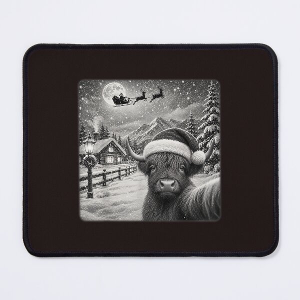 Item preview, Funny Christmas Highland Cow Santa Hat Sleigh Full Moon Winter designed and sold by mari-kayden.
