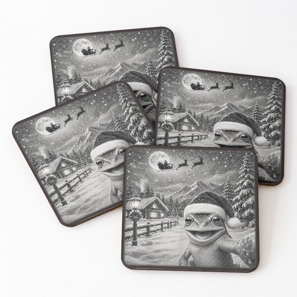 Item preview, Funny Christmas Frog Santa Hat Sleigh Full Moon Winter Snowy designed and sold by mari-kayden.
