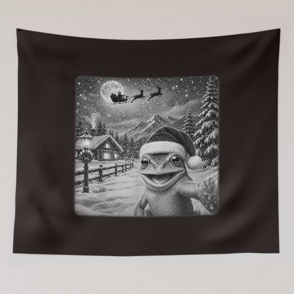Item preview, Funny Christmas Frog Santa Hat Sleigh Full Moon Winter Snowy designed and sold by mari-kayden.