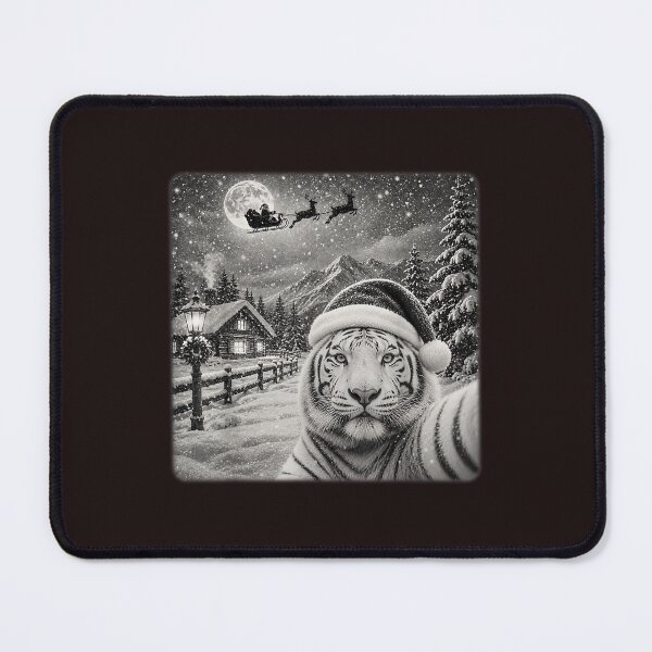 Item preview, Funny Christmas White Tiger Santa Hat Sleigh Full Moon Winter designed and sold by mari-kayden.