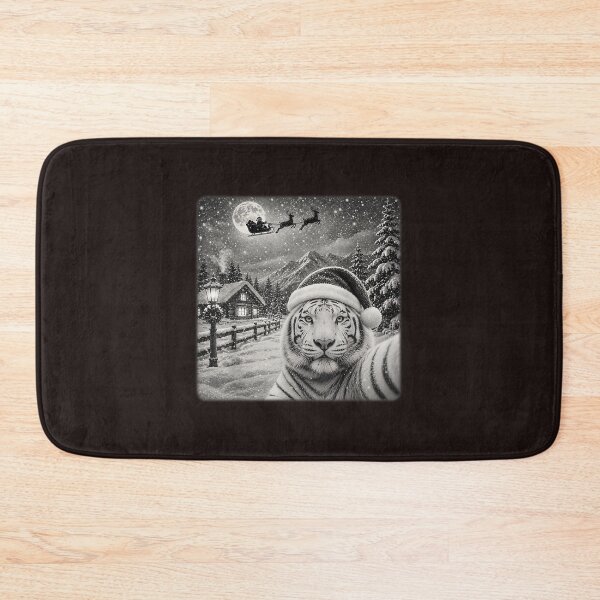 Item preview, Funny Christmas White Tiger Santa Hat Sleigh Full Moon Winter designed and sold by mari-kayden.