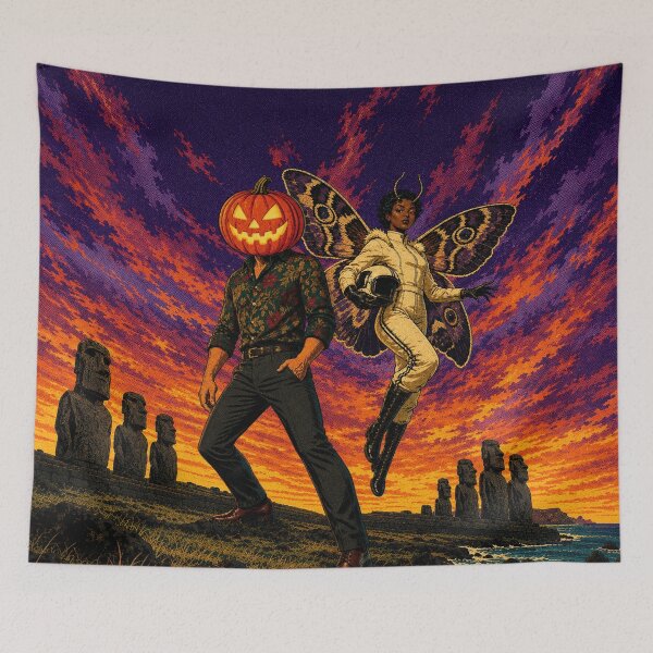 Item preview, Headless Horseman Moth Queen Duo - Retro Halloween Fantasy Art designed and sold by TheHorsemanRidesAgain.