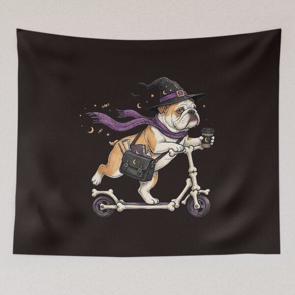 Item preview, English Bulldog Witch Riding Scooter Halloween Coffee Dog Lover designed and sold by mari-kayden.