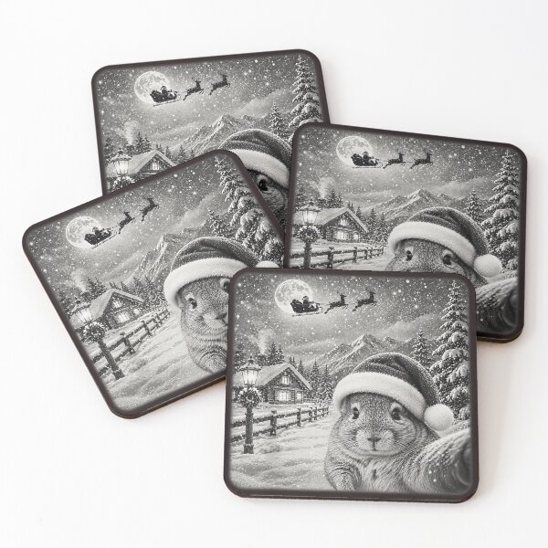 Item preview, Chinchilla Christmas Santa Sleigh Selfie Winter Night Moon designed and sold by mari-kayden.