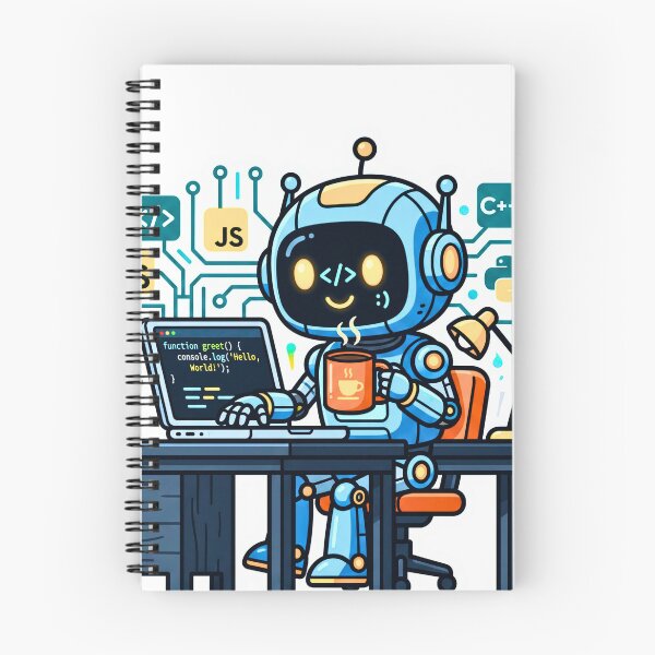 Aperçu de l'œuvre Autocollant cadeau pour programmeur représentant un adorable robot codeur buvant du café créée et vendue par Ouf92.