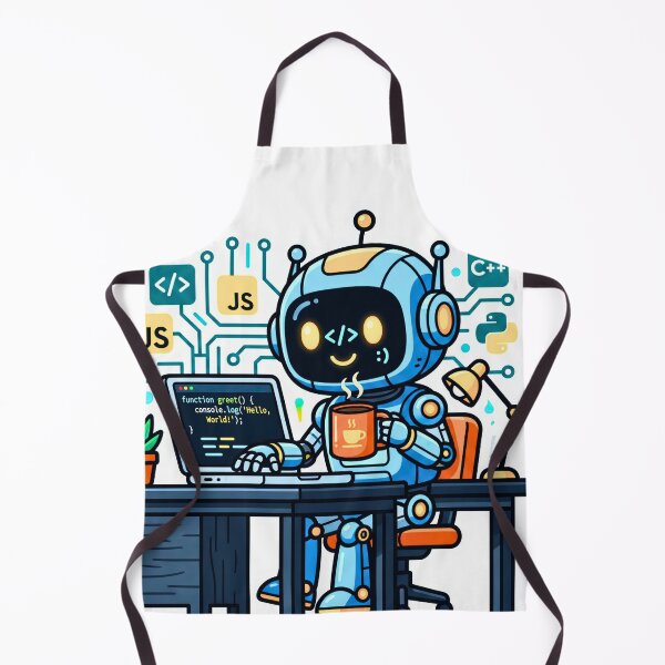 Aperçu de l'œuvre Autocollant cadeau pour programmeur représentant un adorable robot codeur buvant du café créée et vendue par Ouf92.