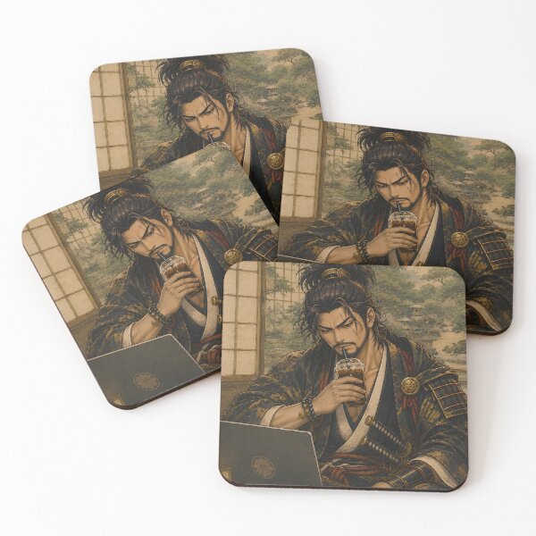 Item preview, Samurai Working on Laptop – Japanese Warrior designed and sold by MirokuStudio.