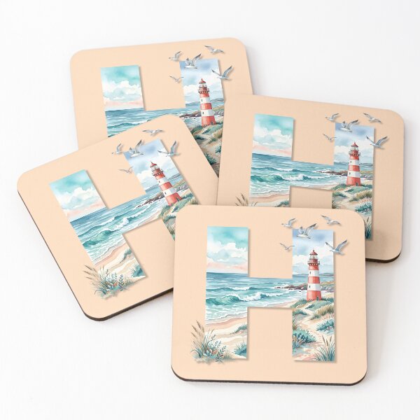 Item preview, Coastal Initial H Lighthouse by the Beach Monogram Ocean Design designed and sold by Sea Gem.