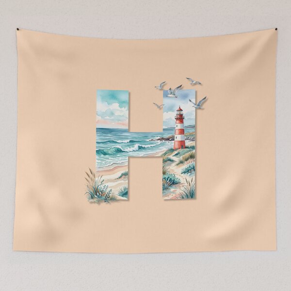 Item preview, Coastal Initial H Lighthouse by the Beach Monogram Ocean Design designed and sold by Sea Gem.