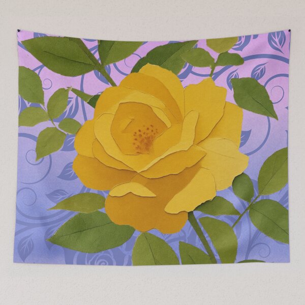 Item preview, Yellow Rose Paper Art O'Keeffe Inspired Purple Background designed and sold by InkyCorvid.