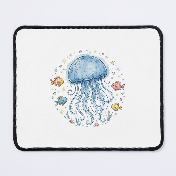 Item preview, Cute Blue Jellyfish With Little Fish Friends designed and sold by mochiMooco.