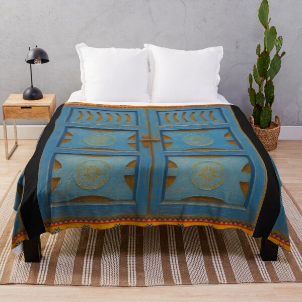 Item preview, Southwest Architecture New Mexico Geometric Blue and Orange designed and sold by InkyCorvid.