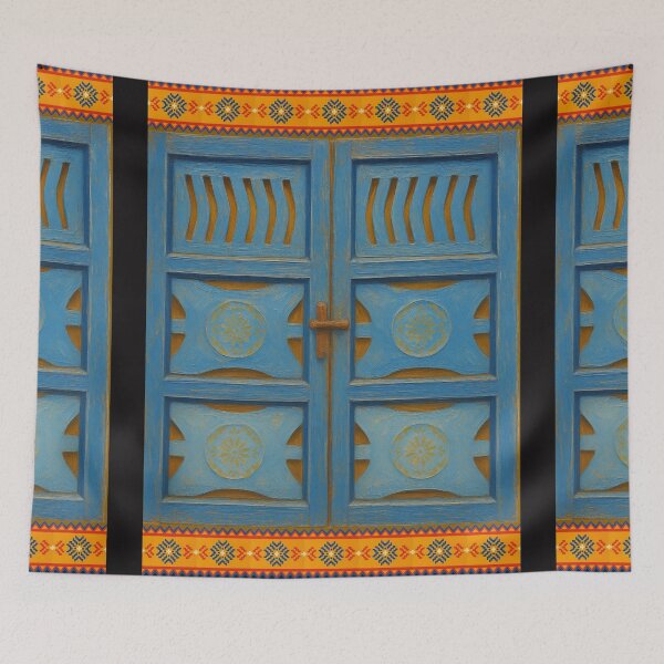 Item preview, Southwest Architecture New Mexico Geometric Blue and Orange designed and sold by InkyCorvid.