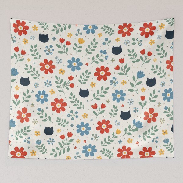 Item preview, Black Cat Garden | Scandinavian Floral Pattern designed and sold by lbl-shop.