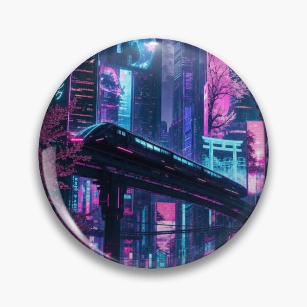 Item preview, Cyberpunk Future Tokyo Neon City Monorail Cherry Blossom Night designed and sold by vekotpu.