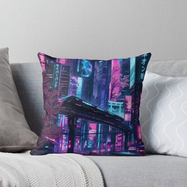 Item preview, Cyberpunk Future Tokyo Neon City Monorail Cherry Blossom Night designed and sold by vekotpu.