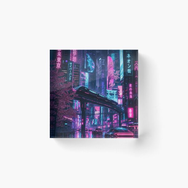 Item preview, Cyberpunk Future Tokyo Neon City Monorail Cherry Blossom Night designed and sold by vekotpu.
