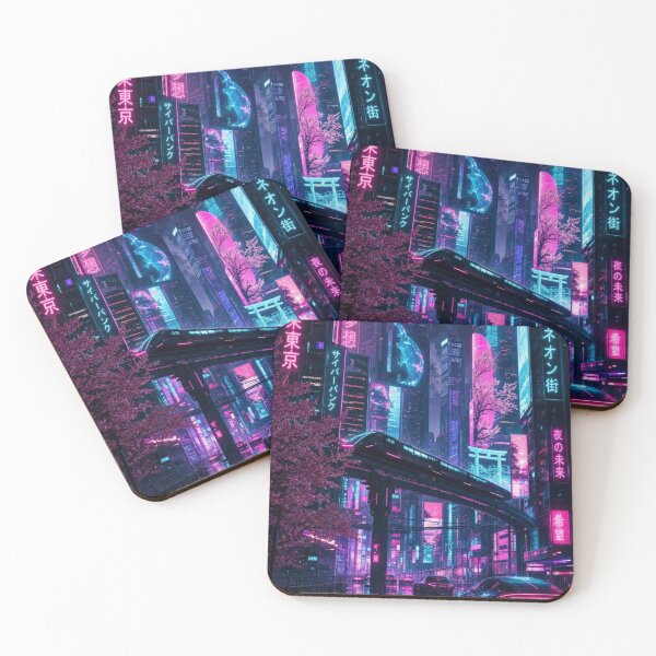Item preview, Cyberpunk Future Tokyo Neon City Monorail Cherry Blossom Night designed and sold by vekotpu.