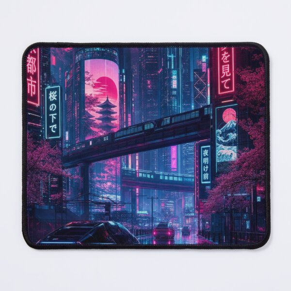 Item preview, Cyberpunk Tokyo Night Future City with Neon Cherry Blossoms designed and sold by vekotpu.