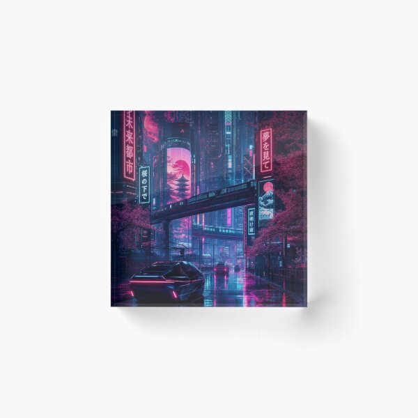 Item preview, Cyberpunk Tokyo Night Future City with Neon Cherry Blossoms designed and sold by vekotpu.