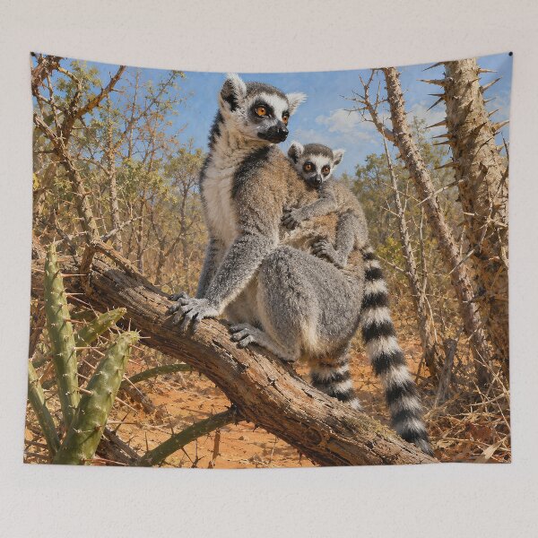 Item preview, Ring-Tailed Lemur Mother and Baby designed and sold by Pixel Junkies Studio.