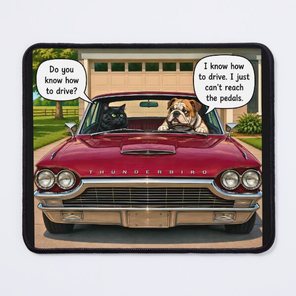 Item preview, I Know How to Drive – Bulldog & Black Cat Classic Car designed and sold by AnimalMarvels.