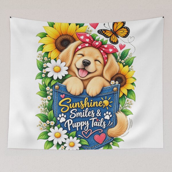 Item preview, Sunshine Smiles & Puppy Tails – Cute Dog Floral designed and sold by ✨ Daily Vibe Studio ✨.