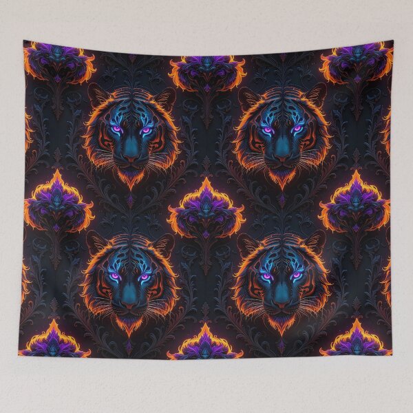 Item preview, Epic neon tiger with baroque ornament pattern designed and sold by Mystic-Art-2.