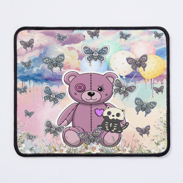Item preview, Creepy Cute Pastel Goth Teddy Bear & Skeleton Kitten Dreamscape designed and sold by Side By Side Studio.