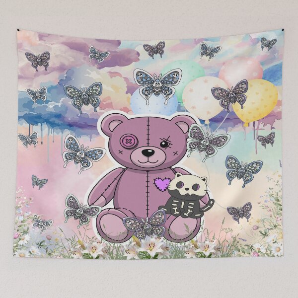 Item preview, Pastel Goth Teddy Bear & Skeleton Kitten Art designed and sold by Side By Side Studio.