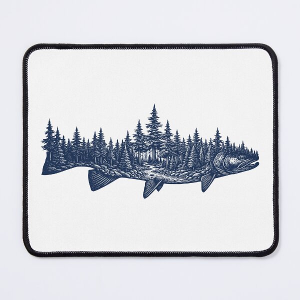 Item preview, Majestic Pine Forest Trout Silhouette Line Art designed and sold by Shopeon Designs.