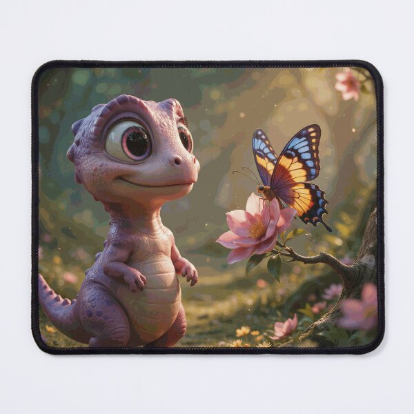 Item preview, Cute Baby Dragon Watching Butterfly in Magical Garden designed and sold by EverettMarloUS.