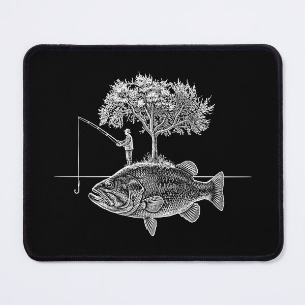Item preview, Surreal Fishing Island: Angler on Giant Bass Line Art designed and sold by Shopeon Designs.