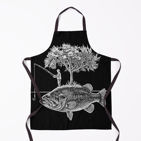 Item preview, Surreal Fishing Island: Angler on Giant Bass Line Art designed and sold by Shopeon Designs.