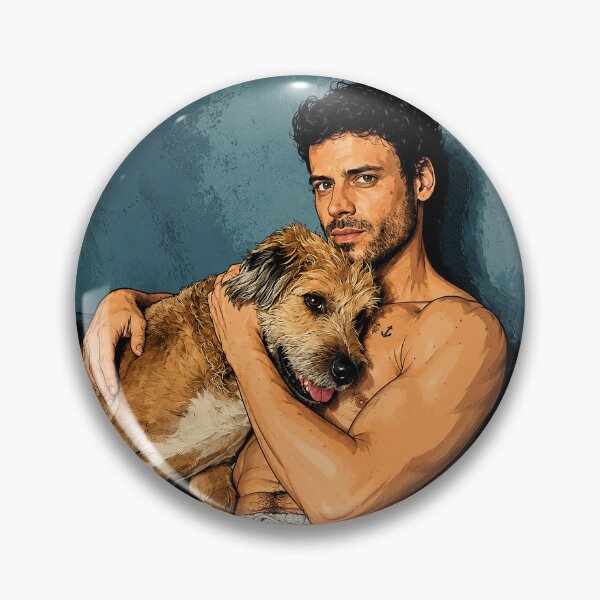 Item preview, François Arnaud from Heated Rivalry with an adorable dog (fan art) designed and sold by PopCultureAndStuff.