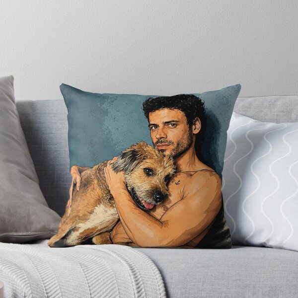 Item preview, François Arnaud from Heated Rivalry with an adorable dog (fan art) designed and sold by PopCultureAndStuff.