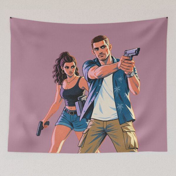 Item preview, GTA 6 Couple Vice City Fan Art Jason Lucia Retro Vintage designed and sold by ZOHRR.