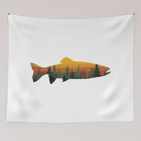 Item preview, Vintage Retro Trout Fishing Forest Sunset Silhouette - Distressed Nature Art designed and sold by Shopeon Designs.