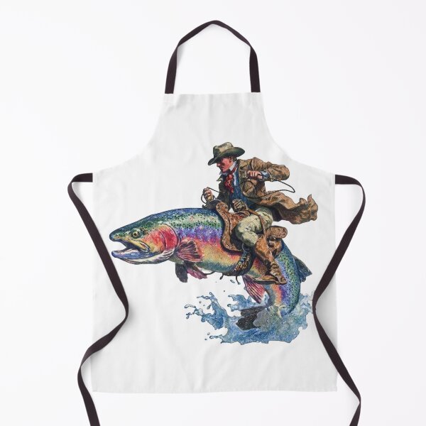 Item preview, Vintage Cowboy Riding Giant Rainbow Trout - Funny Fishing Surrealism designed and sold by Shopeon Designs.