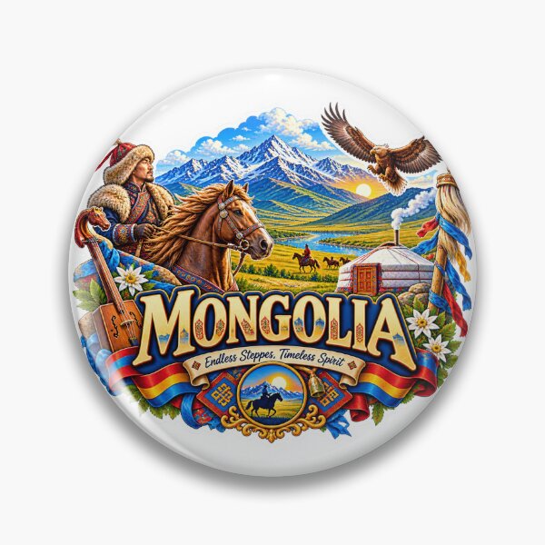 Item preview, Mongolia Travel Sticker | Steppe Horseman Morin Khuur Yurt & Eagle Badge designed and sold by alexcorporation.