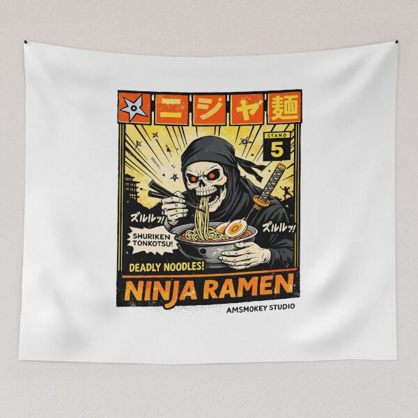 Item preview, Ninja Ramen Skeleton Noodle Stand Poster designed and sold by Matinez Pink.
