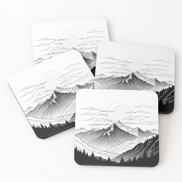 Item preview, Continuous Line Mountain Range with Sun Hand-Drawn Sketch Style – Minimalist nature gift designed and sold by michallechowicz.