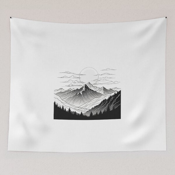 Item preview, Continuous Line Mountain Range with Sun Hand-Drawn Sketch Style – Minimalist nature gift designed and sold by michallechowicz.