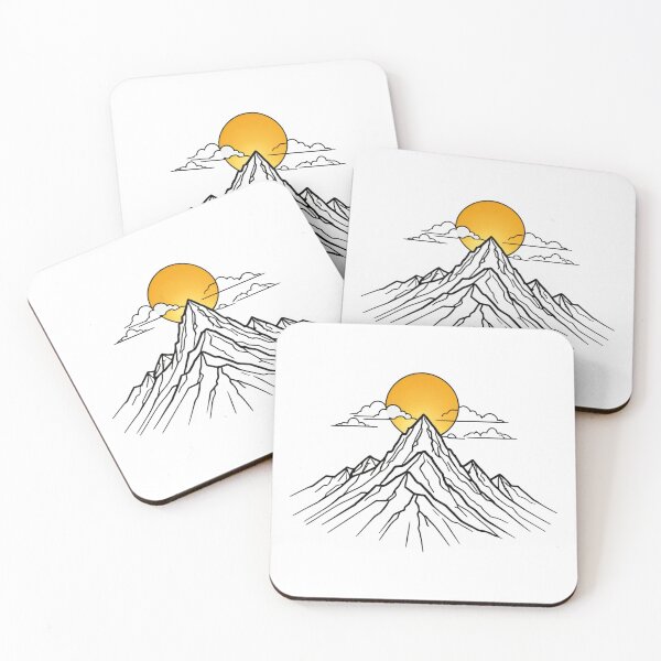 Item preview, Continuous Line Mountain Range with Sun Chrome Metallic 3D – Minimalist nature gift designed and sold by michallechowicz.