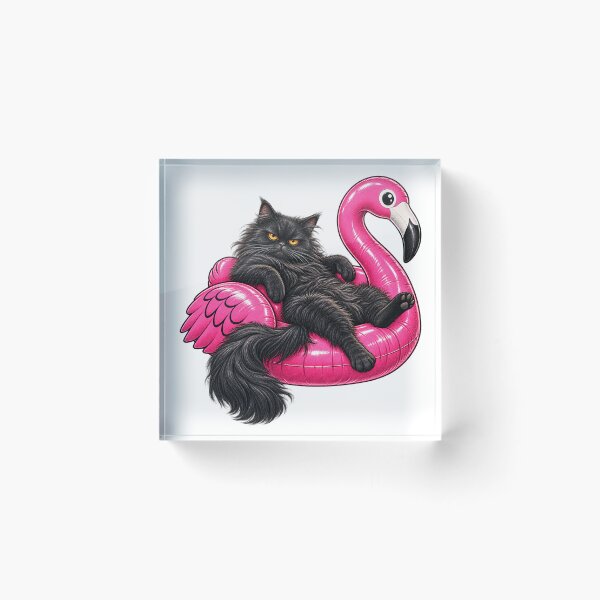 Item preview, Chonky Fat Cat On A Pink Flamingo Floatie Grumpy Mad Black Cat designed and sold by WolfmanProphecy.