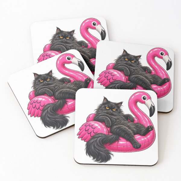 Item preview, Chonky Fat Cat On A Pink Flamingo Floatie Grumpy Mad Black Cat designed and sold by WolfmanProphecy.